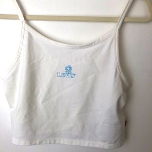 White Blue Daisy Levi’s Crop Top